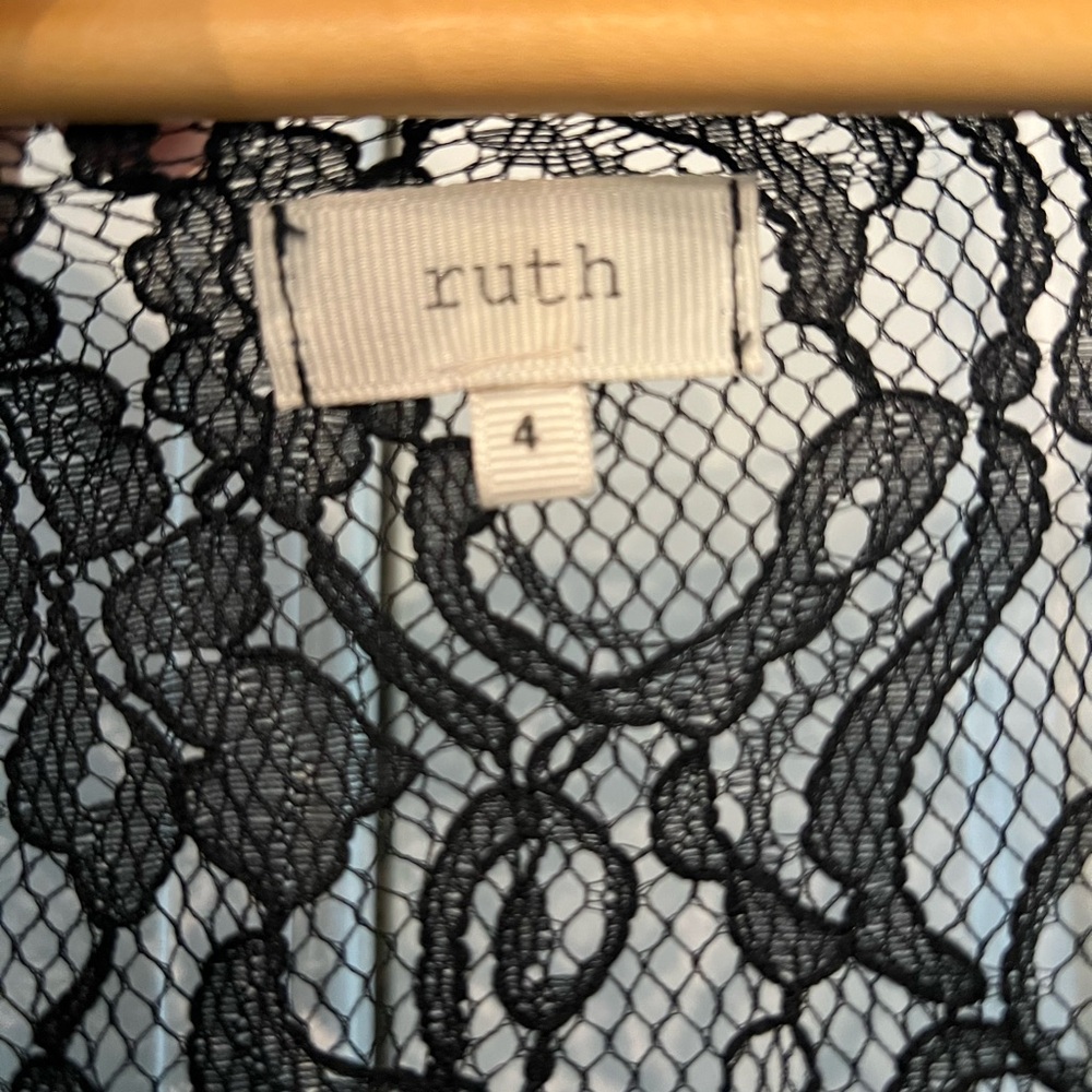 Ruth Anthropologie Elegant Black Teal Lace Silk Slip Dress Size 4 - Picture 3 of 12